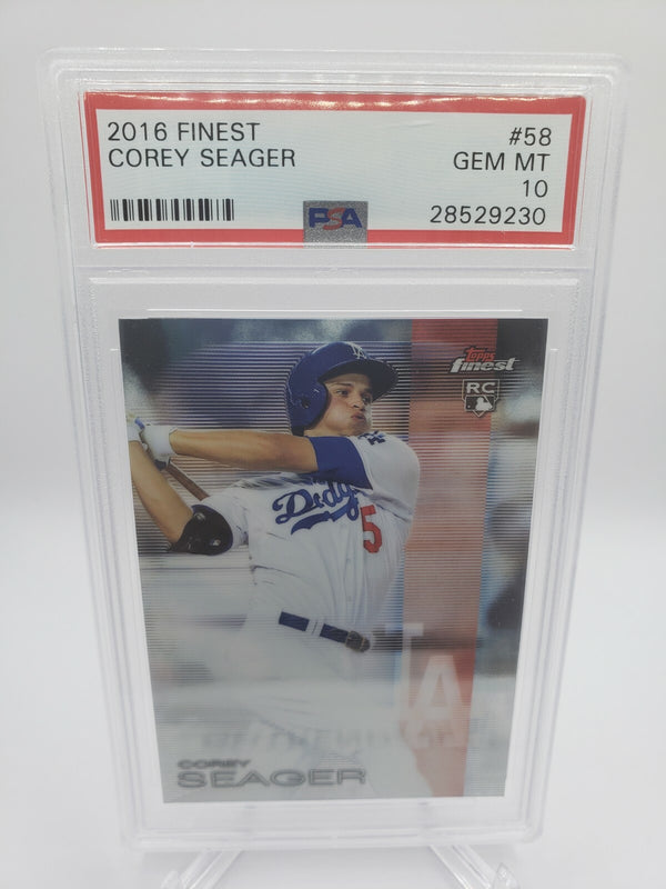 COREY SEAGER DODGERS 2016 TOPPS FINEST ROOKIE CARD #58 GRADED GEM PSA 10