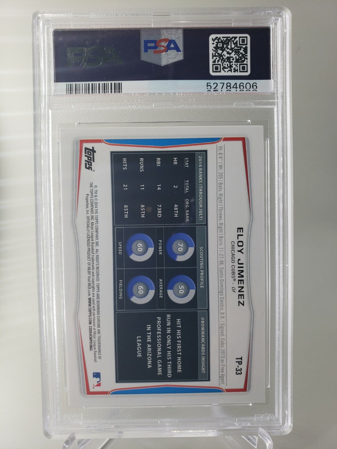 2014 Bowman Draft Picks #TP33 Eloy Jimenez 1st Bowman PSA 9 Mint Chicago