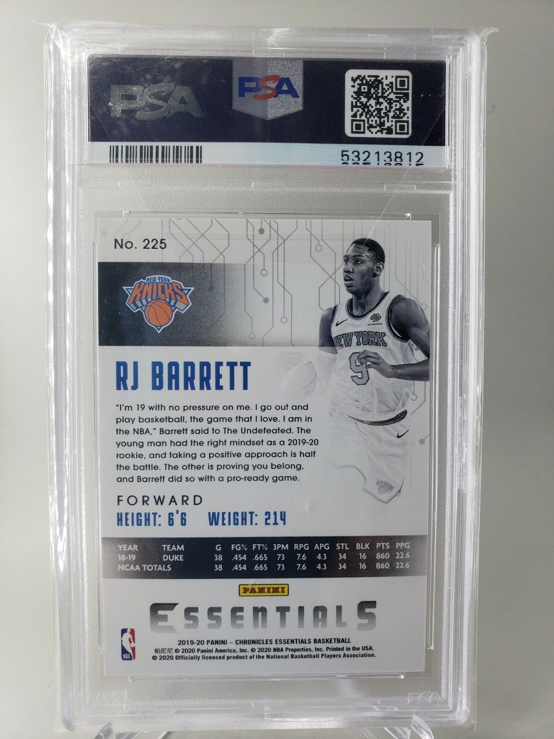 RJ Barrett 2019 Panini Chronicles Essentials Red /149 #225 Rookie PSA 9 POP 3!