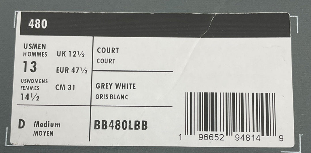 New Size 13 Men 480 New Balance Grey White BB480LBB