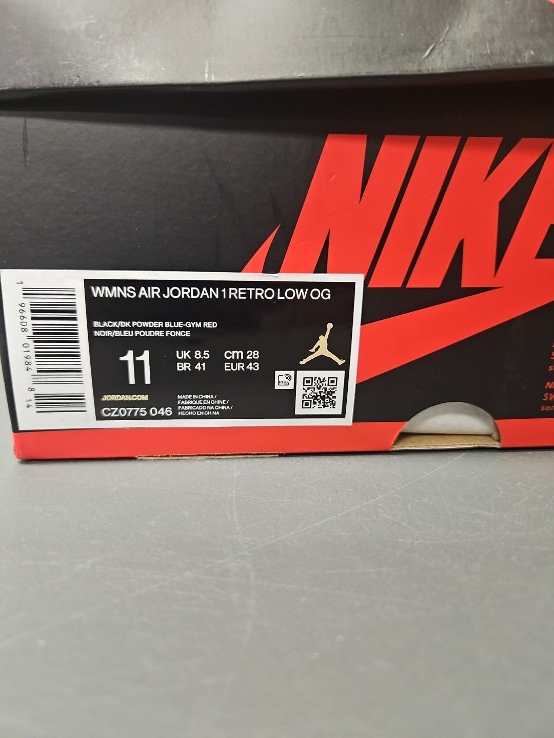 New Air Jordan 1 Retro Low OG - Black/DK Powder Blue-Gym Red - Women’s Size 11