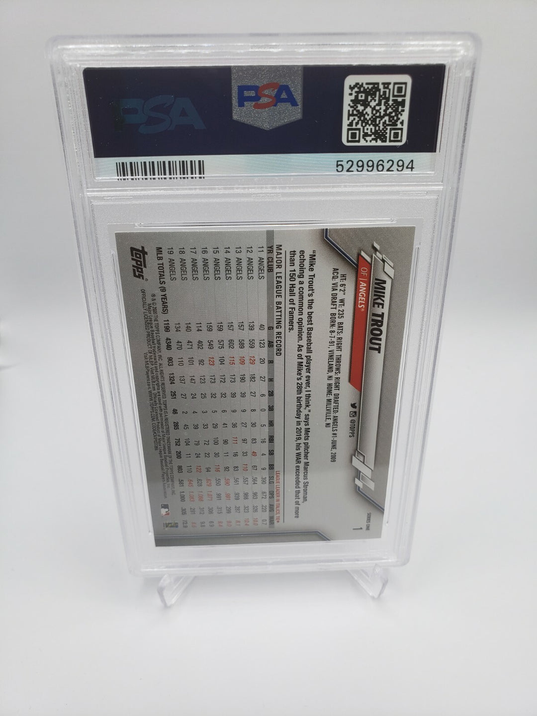 2020 Topps Series One #1 Mike Trout Angels PSA 9 MINT #52996294