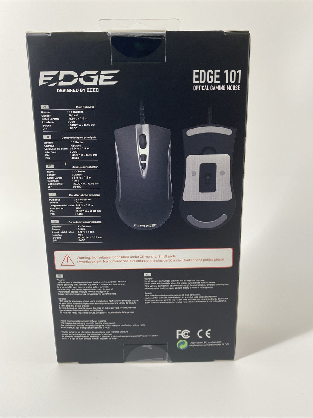 New Sealed Hori Edge 101 Optical Gaming Mouse - Black - Wired