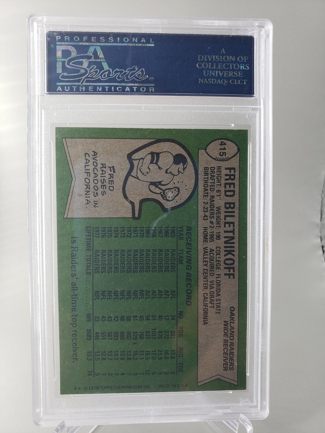 1978 Topps Football - Fred Biletnikoff #415 Oakland Raiders HOF PSA 8 Raiders