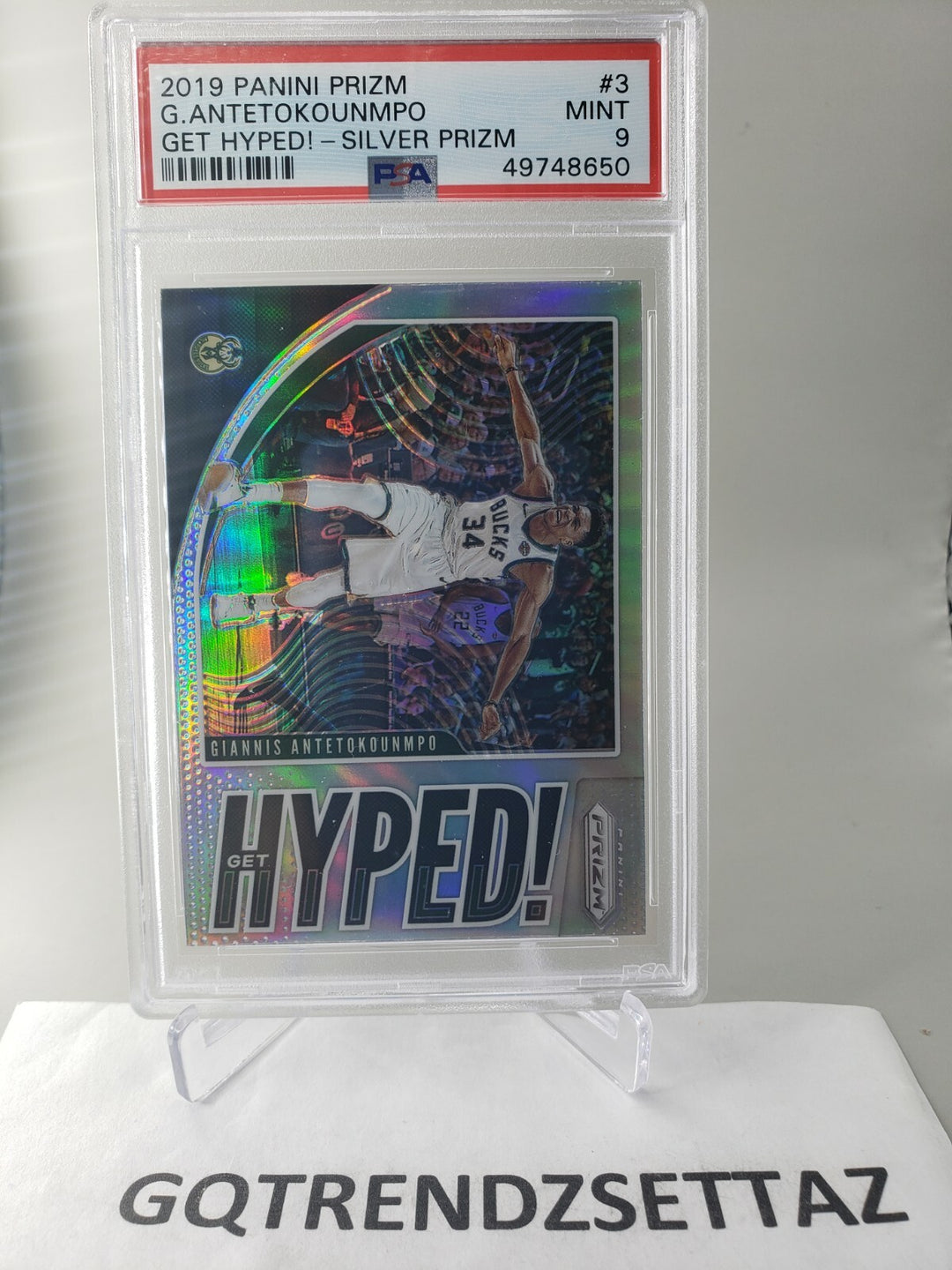 2019 Panini Prizm Giannis Antetokounmpo Get Hyped! Silver #3 PSA 9 MINT POP 92