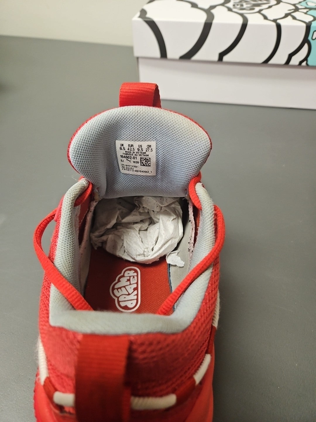 Size 9.5 M: Puma RS Dreamer J Cole Summer Hustle-Blood Sweat Tears-Fiery Red