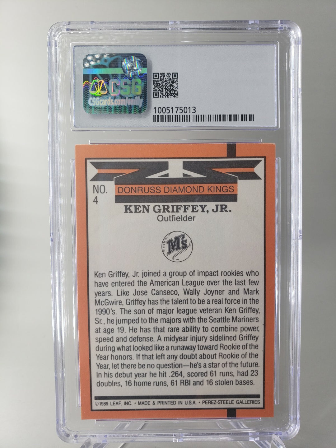 Ken Griffey Jr. 1990 Donruss Diamond Kings #4 CSG 7.5 NM Seattle Mariners