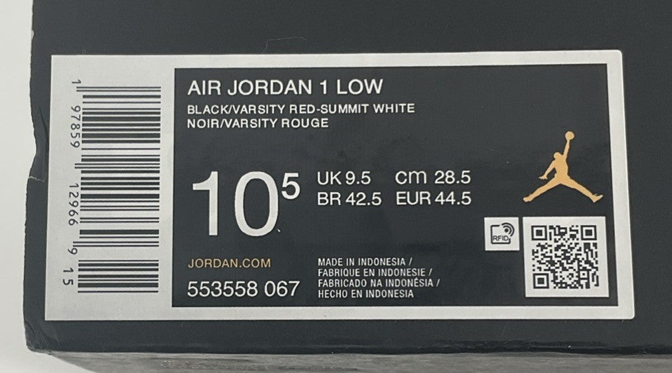 New Size 10.5 Men's Air Jordan 1 Low Red Black White 553558-067