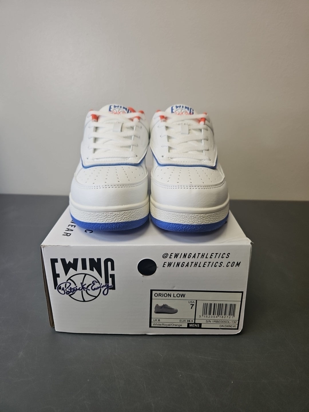 NEW Size 7 Men's Patrick Ewing  Orion Low White/Royal/Orange Shoes 1RBE005-132
