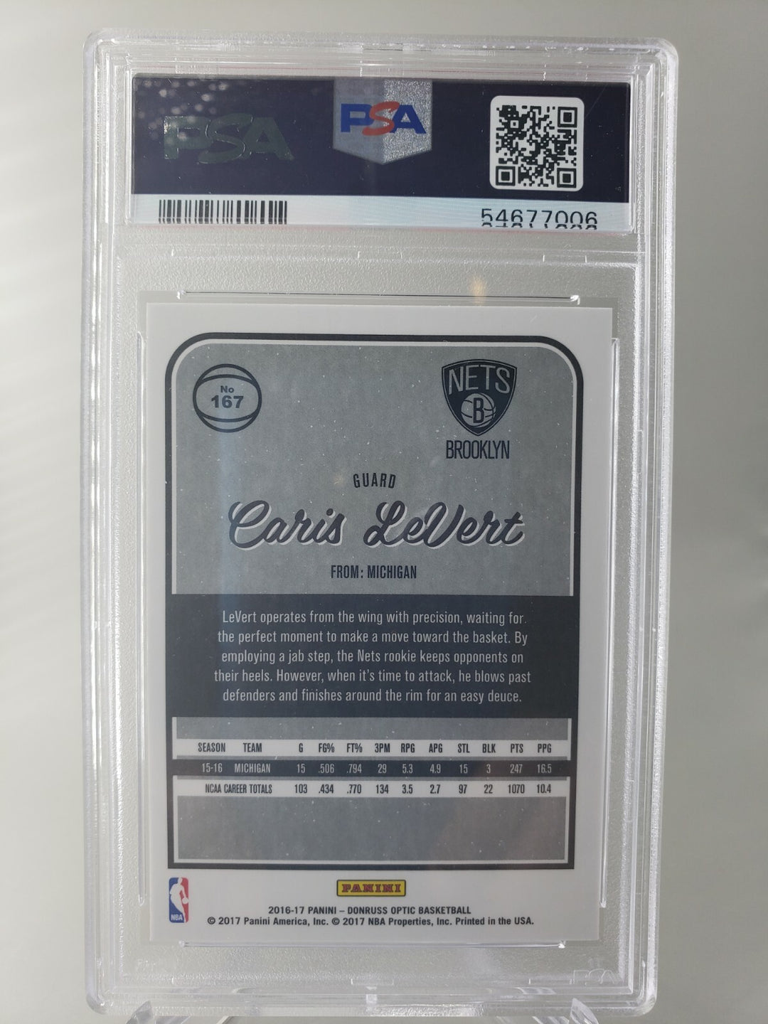 2016 Panini Donruss Optic Caris Levert Rookie PSA 10 Gem Mint #167 RC Cavaliers
