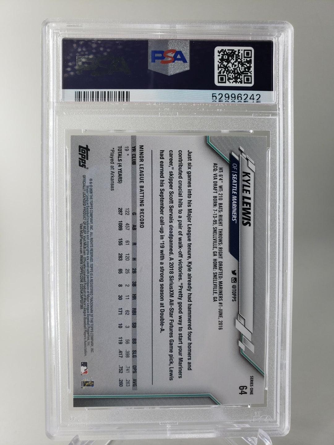 2020 Topps Series 1 Kyle Lewis Rookie RC #64 PSA 9 Seattle Mariners ROY 2020