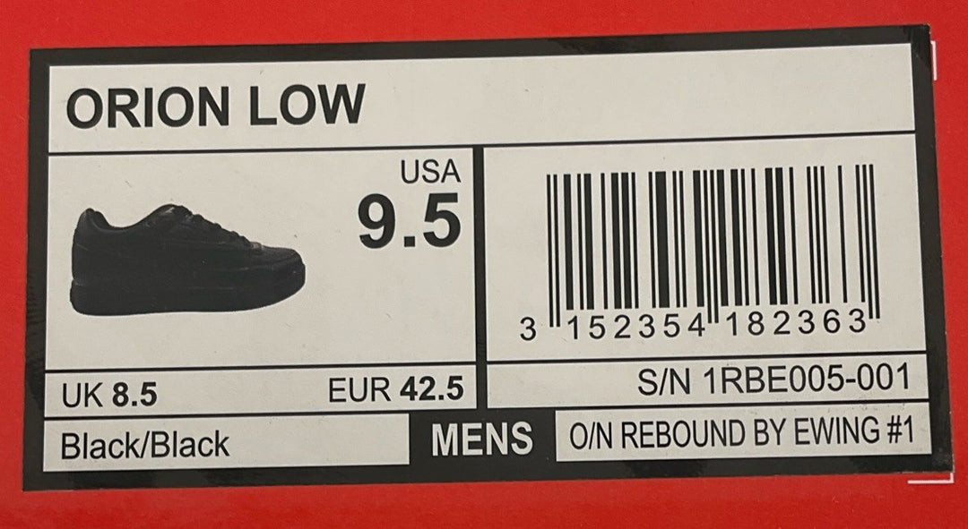 New Size 9.5  Men Orion Low Patrick Ewings (Black) 1RBE005-001
