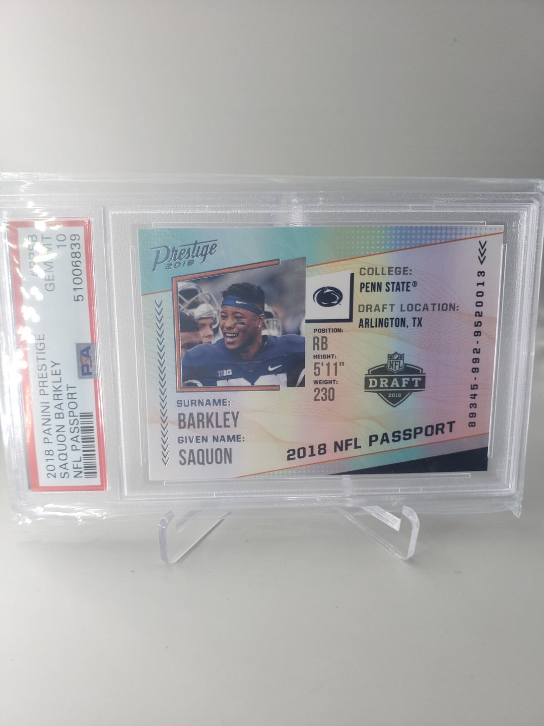 2018 Prestige NFL Passport Insert #PP-SB Saquon Barkley RC PSA 10 PSA (Low Pop)