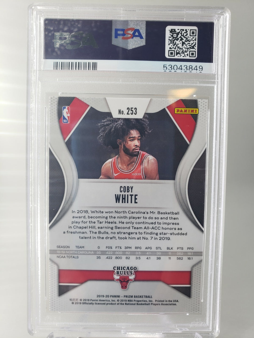 2019 Panini Prizm Coby White Rookie RC #253 PSA 9 MINT Chicago Bulls