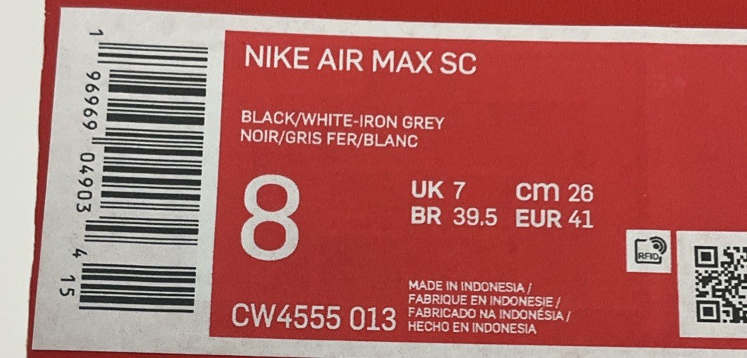 New Size 8 Men Nike Air Max SC Black Gray White CW4555-013