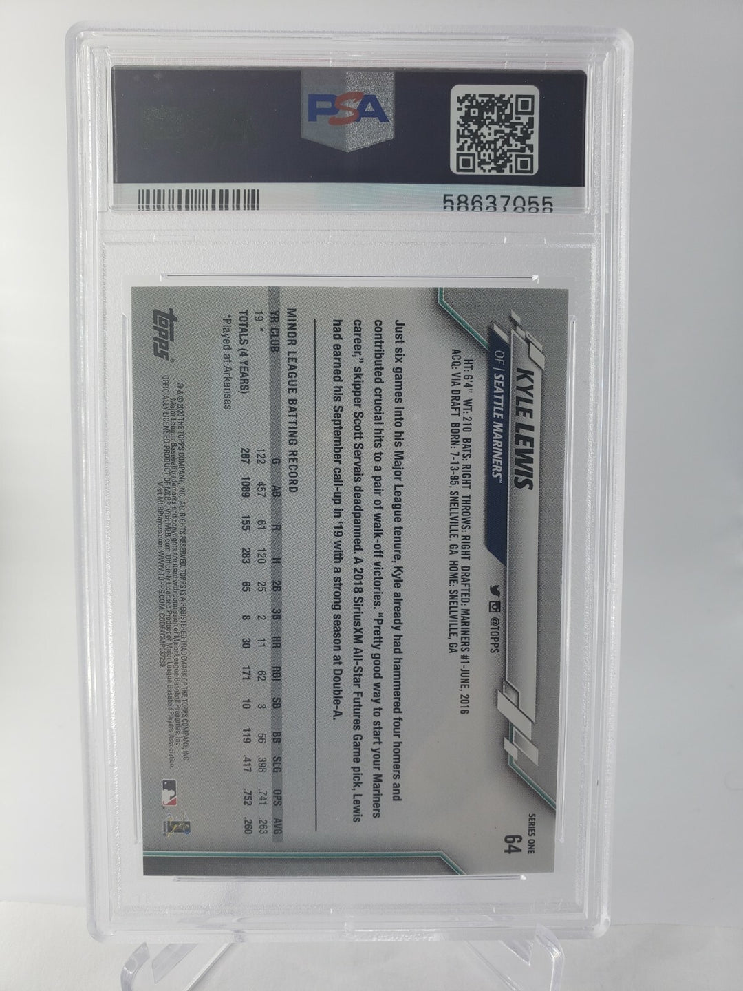 2020 Topps Series 1 Kyle Lewis Rookie RC #64 PSA 10 Seattle Mariners ROY