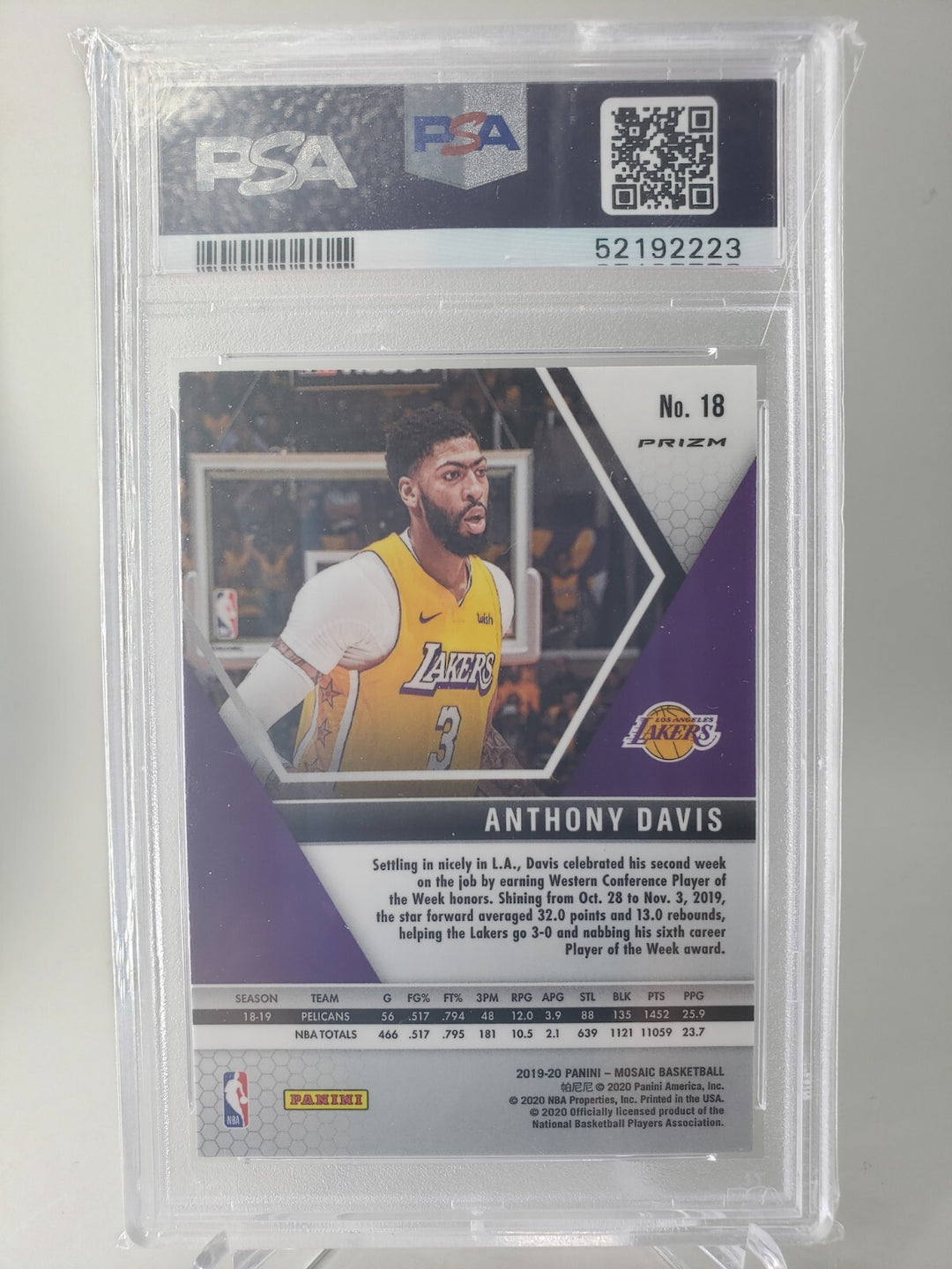 ANTHONY DAVIS 2019-20 Panini Mosaic #18 Green Mosaic Prizm PSA 9 MINT Lakers