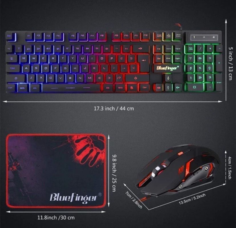 Bluefinger Gaming Keyboard Mouse Combo RGB Backlit