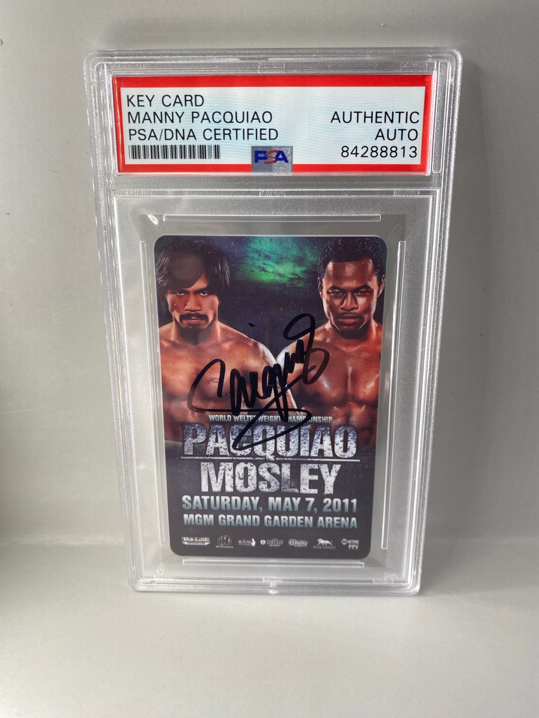 Manny Pacquiao signed Pacquiao vs Mosley MGM Grand key card PSA DNA cert 84288813 front