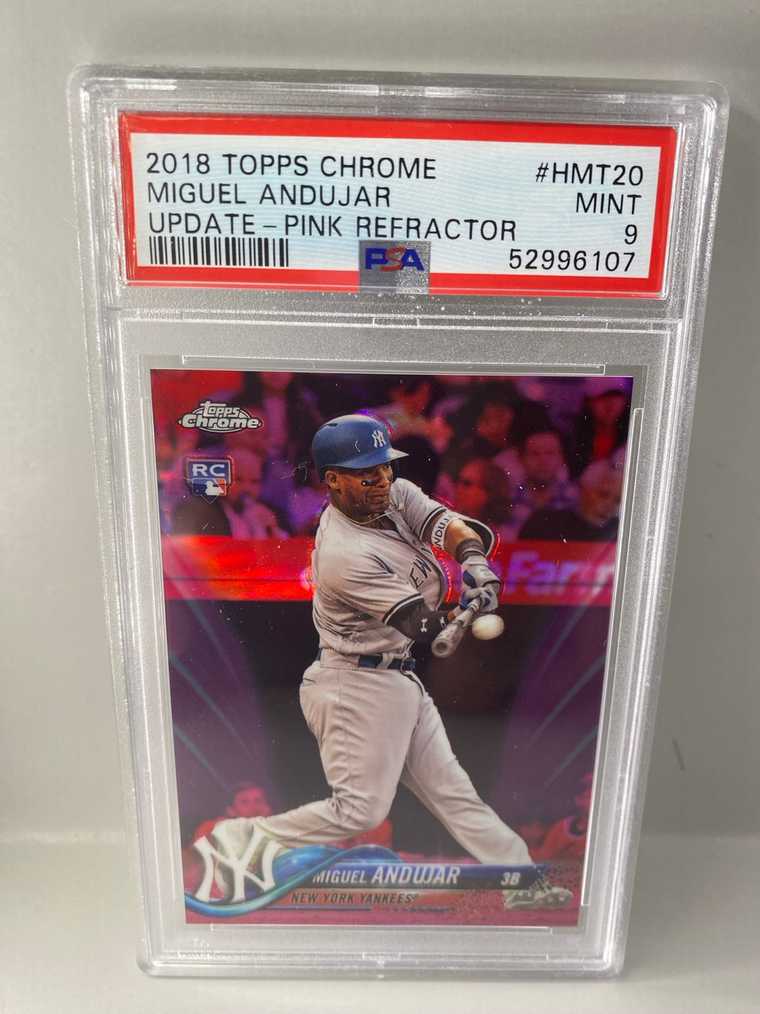 2018 Topps Chrome Update HMT20 Miguel Andujar Pink Refractor rookie PSA 9 front