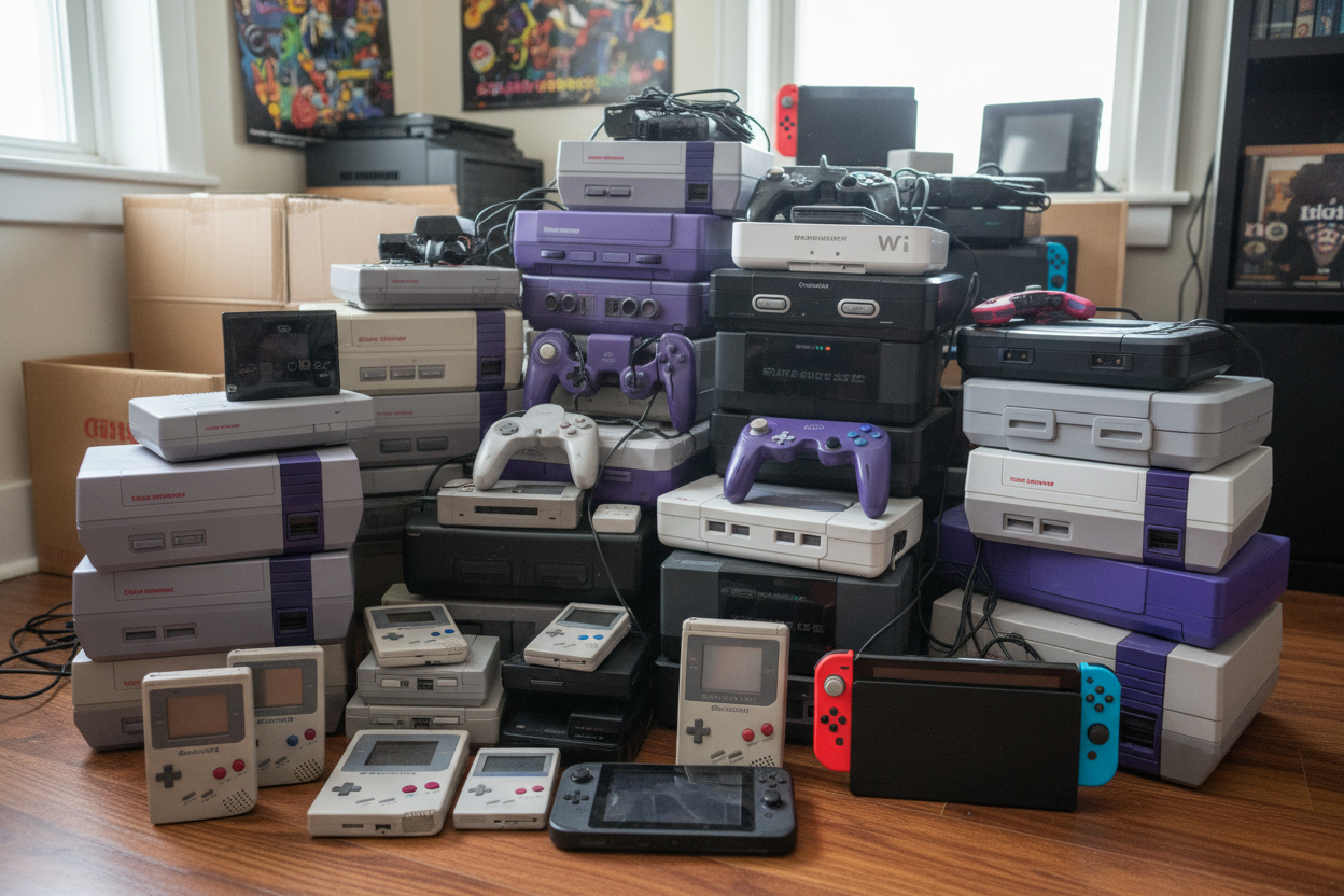 Photo of a lot of nintendo consoles