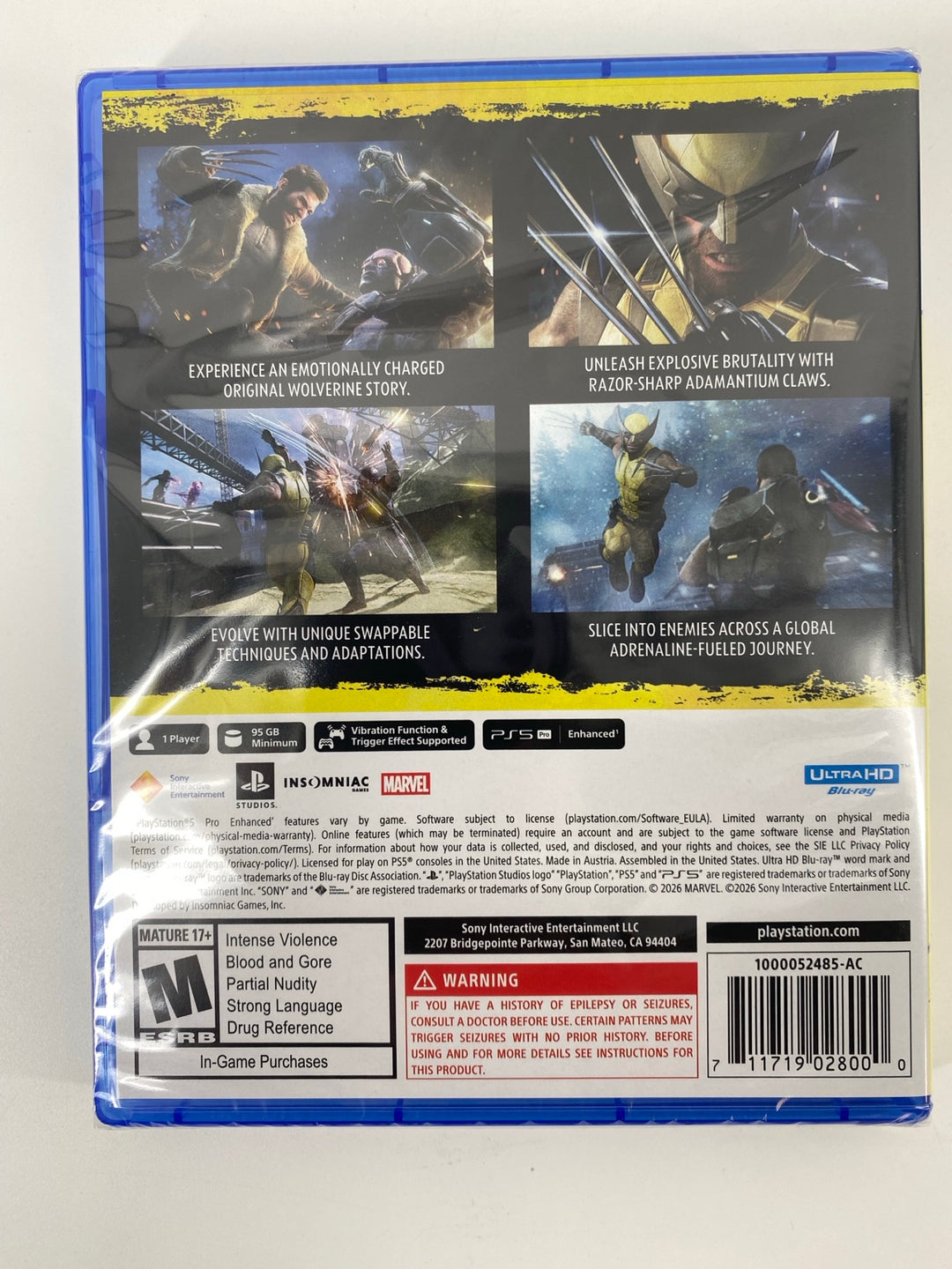 Marvel's Wolverine PS5 factory sealed back cover UPC - actual item photo