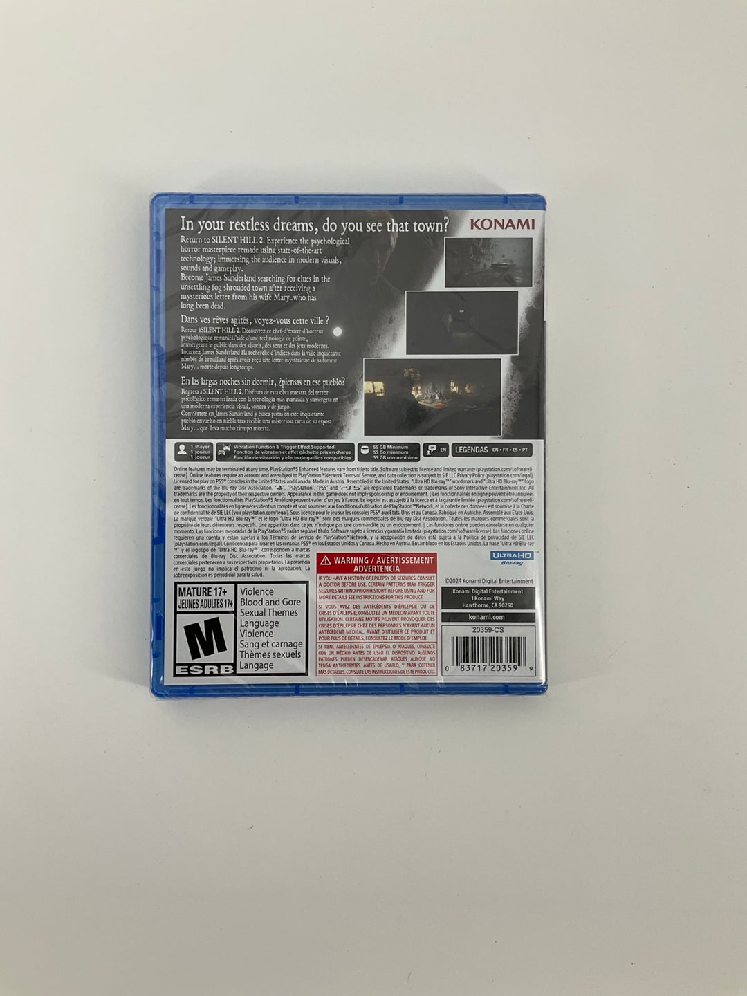 Silent Hill 2 PlayStation 5 new sealed back cover UPC 083717203599