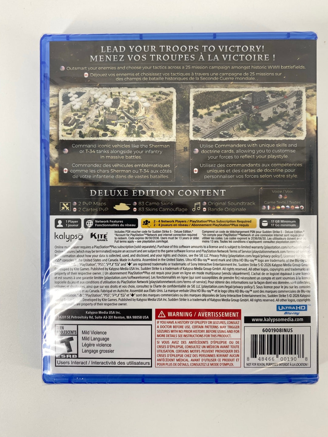 PS5 Sudden Strike 5 Deluxe Edition new sealed back cover UPC 848466001908