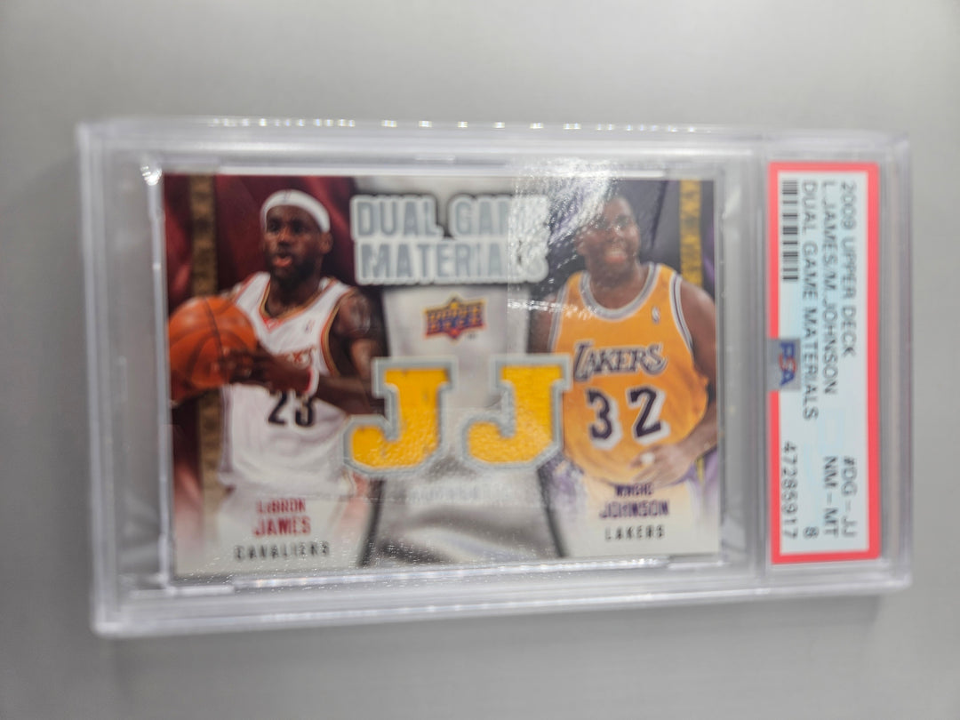 2009 Upper Deck LeBron James Magic Johnson Dual Game Materials #DG-JJ PSA 8