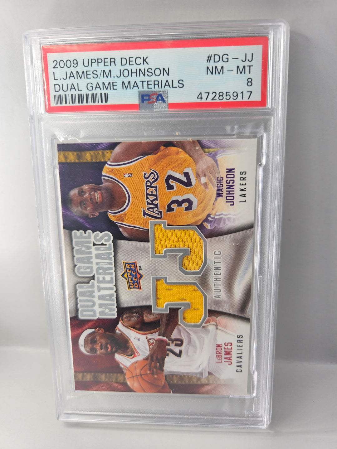 2009 Upper Deck LeBron James Magic Johnson Dual Game Materials #DG-JJ PSA 8