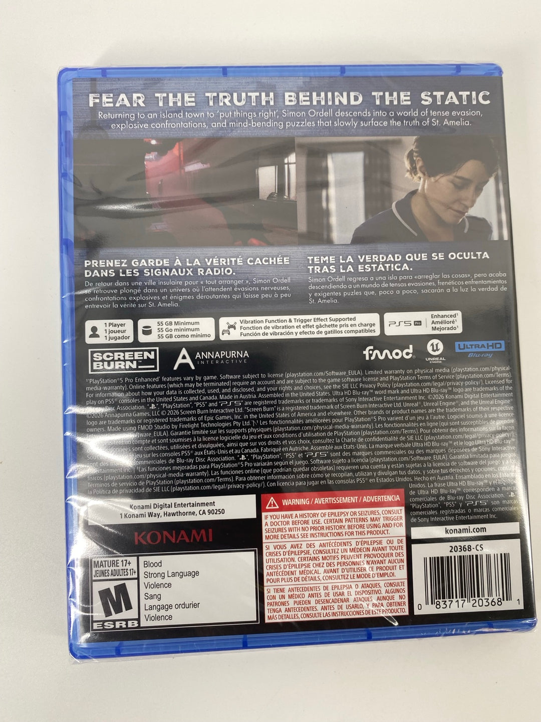 Actual factory-sealed Silent Hill Townfall Day One Edition PS5 back